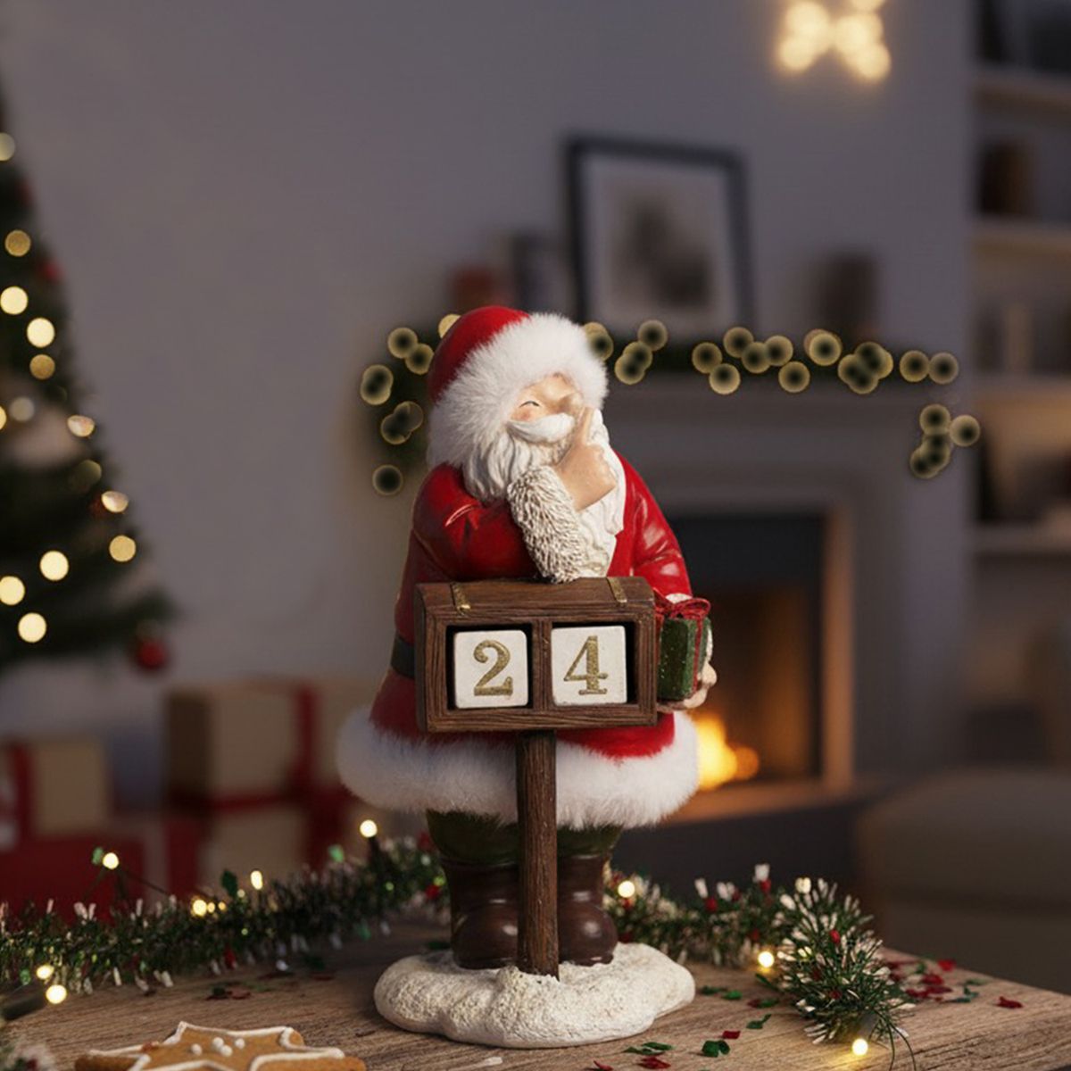 MICA - Adorno Viejo Pascuero Santa Buzón Con Calendario Navidad 23X15X13 Cm Mica