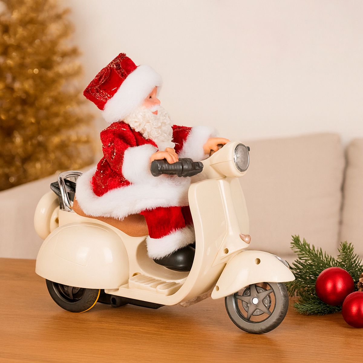 MICA - Adorno Navidad 20 Cm Viejo Pascuero Santa Moto Vespa Mica