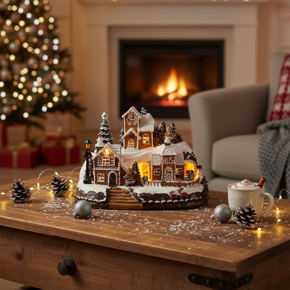 MICA - Adorno Villa Aldea Casa Galleta Jengibre Con Luces Navideña 30X20 Cm Mica