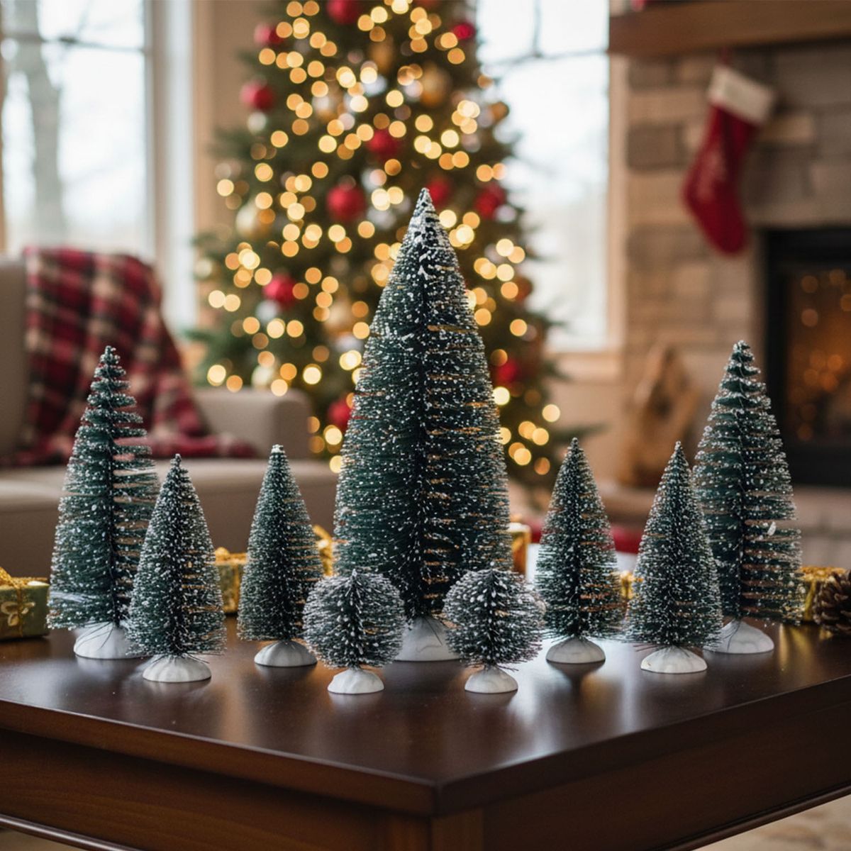 MICA - Adorno Villa Aldea Set 9 Árboles Pinos Navideña 14X22 Cm Mica