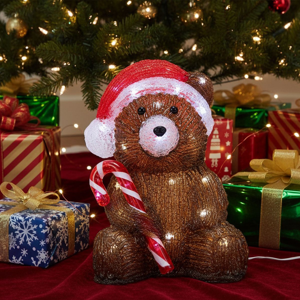 MICA - Adorno Oso Navidad Con Luces Led 18X17.5X24 Cm Mica