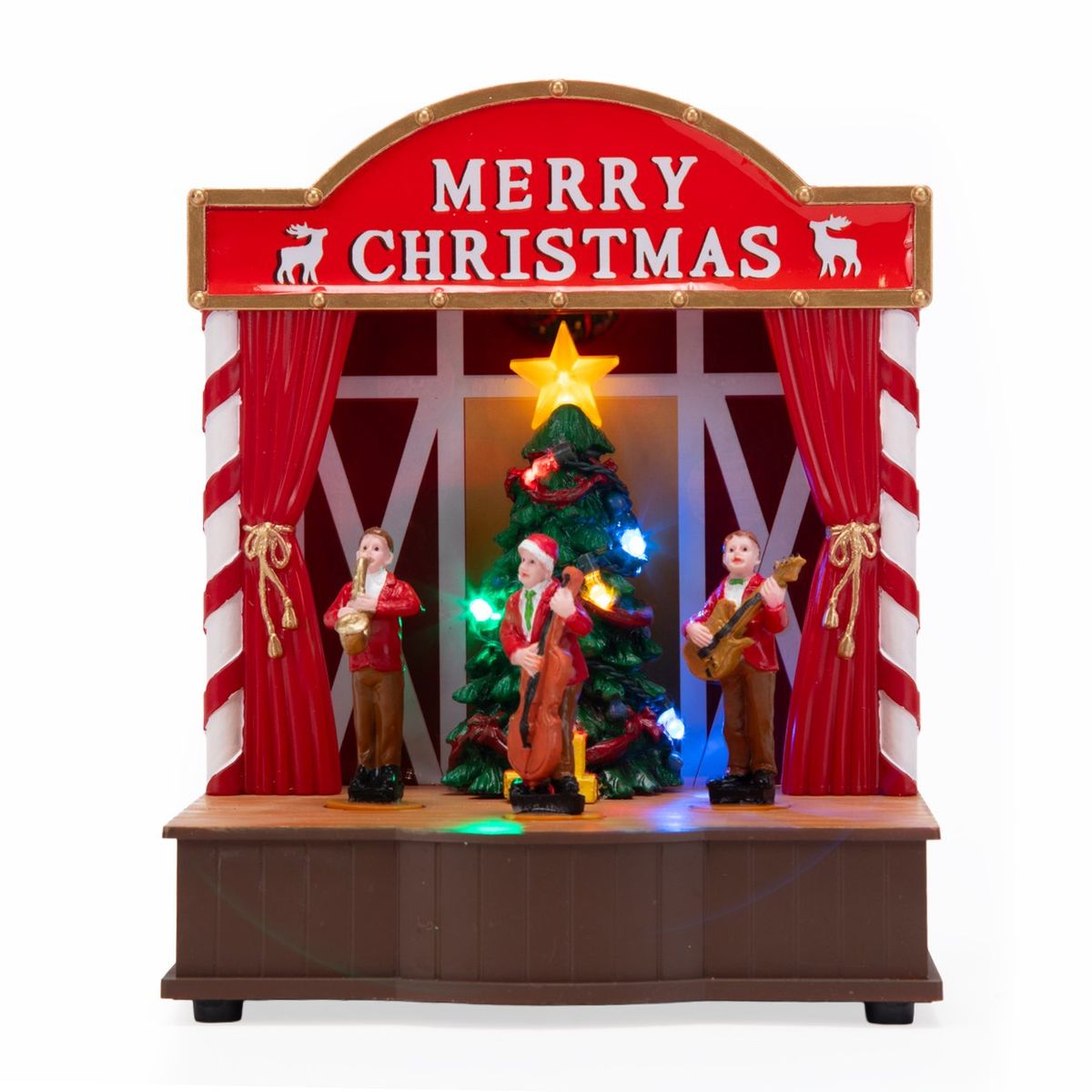 MICA - Adorno Aldea Villa Con Músicos Y Luces 21X19 Cm Navideña Mica