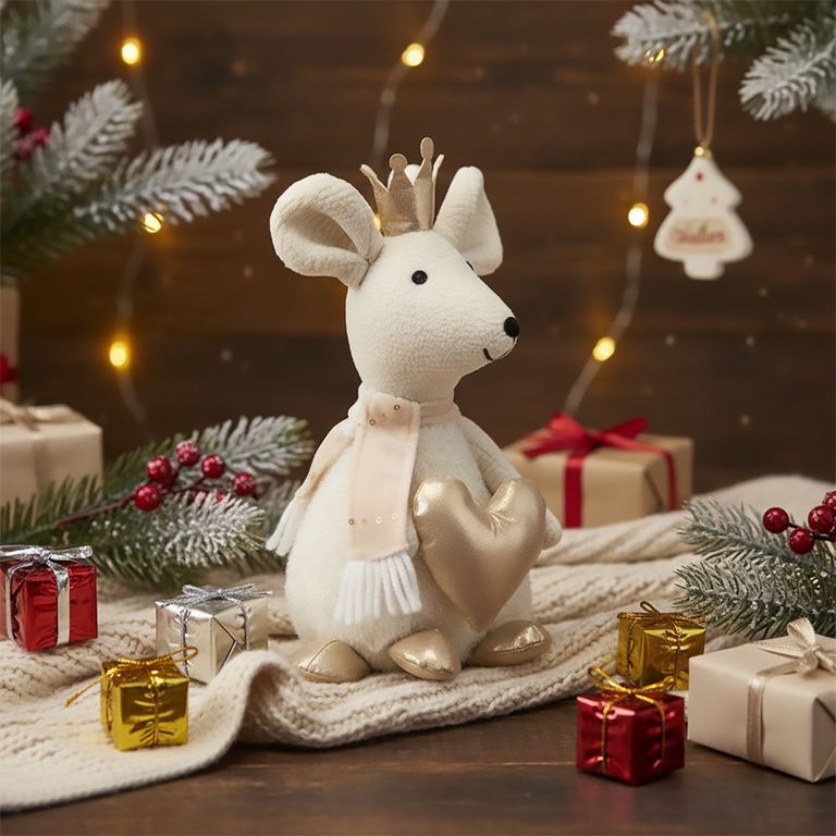 Muñeco Ratón con Corona 25X14 cm Navidad Adorno Decoración