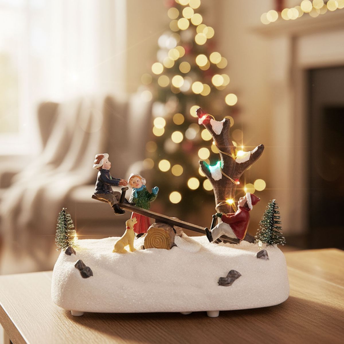 MICA - Adorno Villa Aldea Niños Jugando 18X14 Cm Navideña Mica