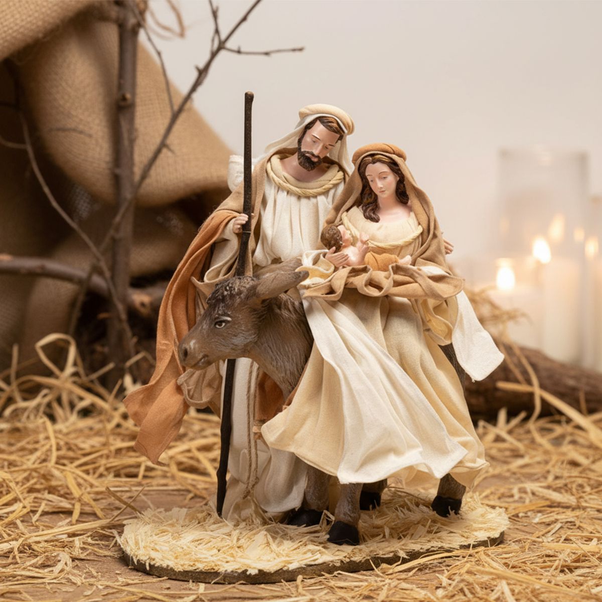 MICA - Adorno Pesebre Navidad Figuras En Burro 30X19X17 Cm Mica