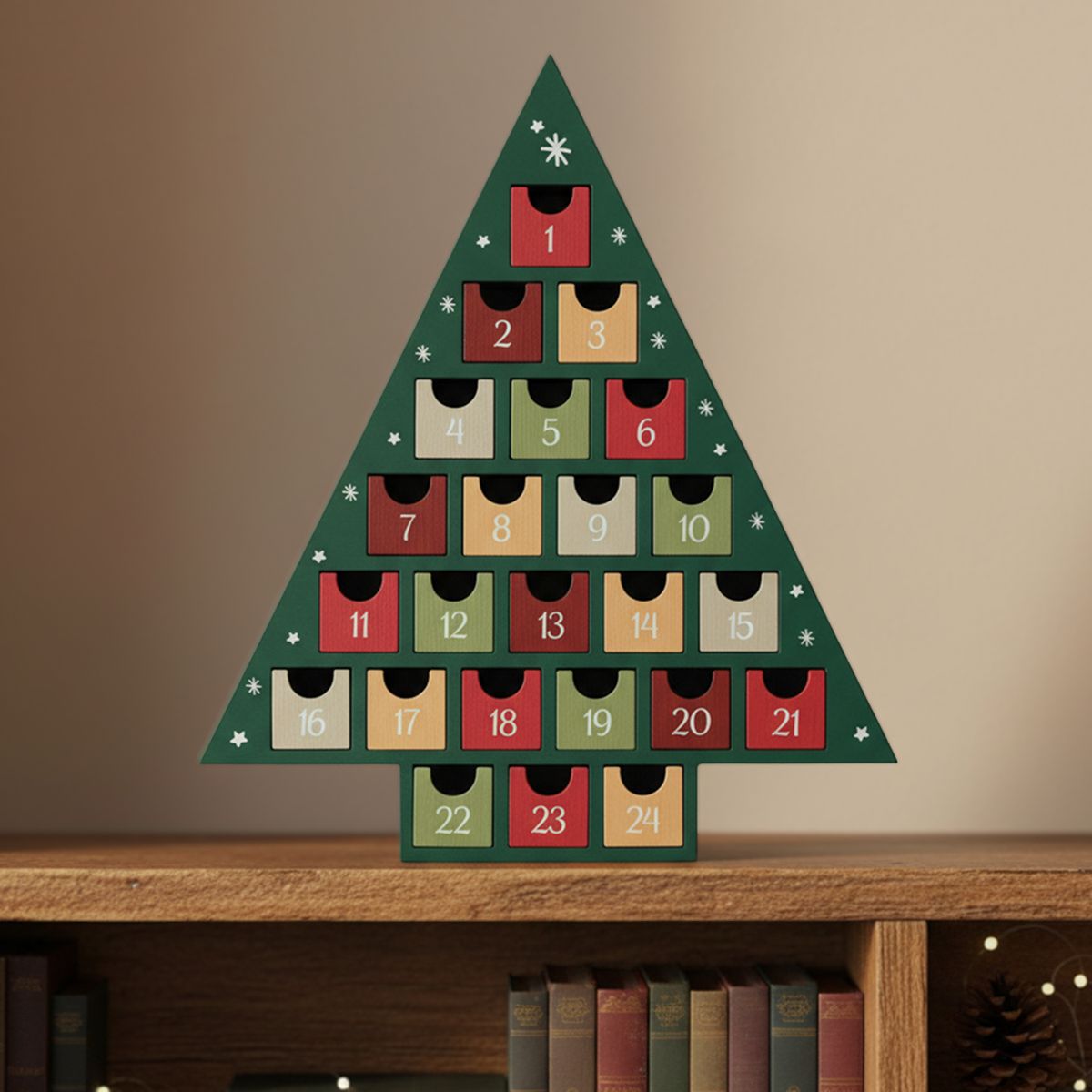 MICA - Calendario Adviento Navidad Pino Madera 35 Cm Mica