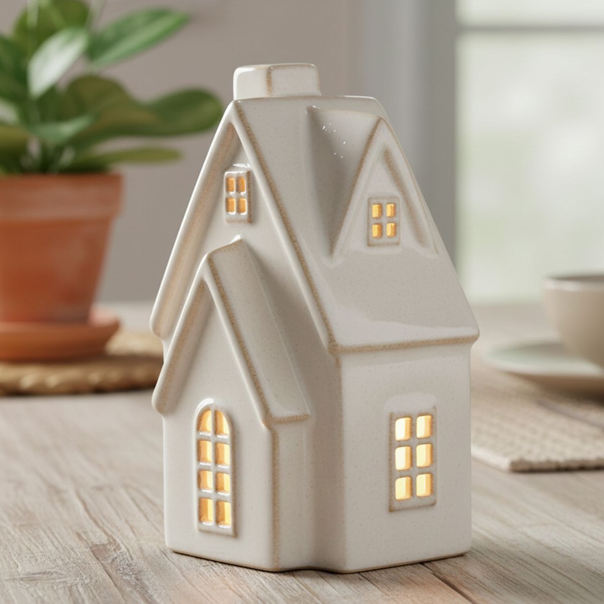 MICA - Adorno Casa Blanca Con Luz Navidad  10X16 Cm Mica