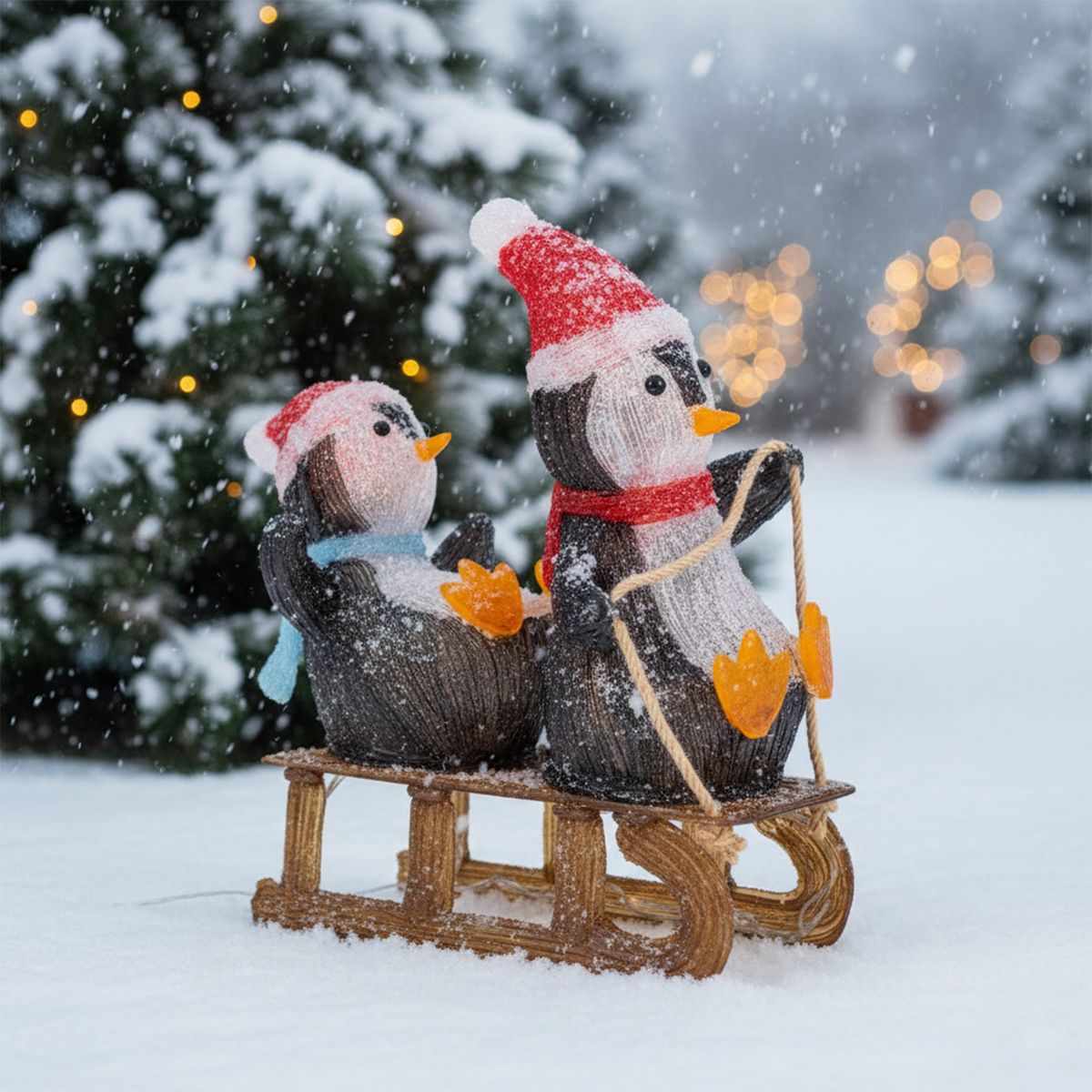 MICA - Adorno Pinguinos Navidad Con Luces Led 46X46X21 Cm Mica