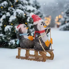 MICA - Adorno Pinguinos Navidad Con Luces Led 46X46X21 Cm