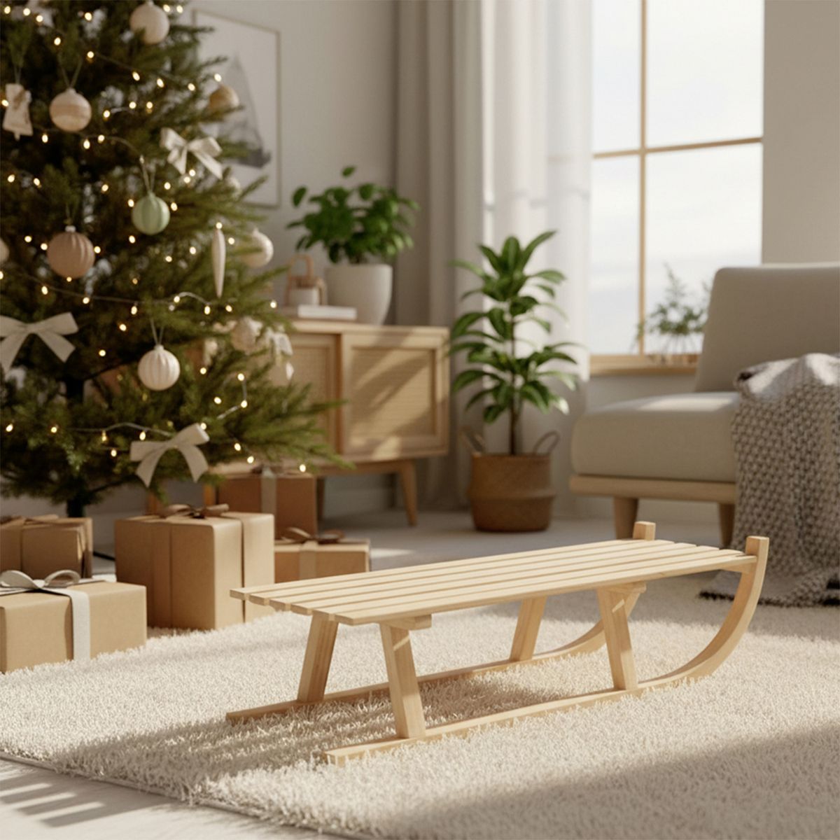 MICA - Adorno Trineo Madera Navidad 80X25X27 Cm Mica