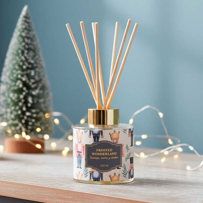 Difusor Navideño Aroma Naranja, Mirra Y Ámbar 150 ml Con Varillas Adorno Navidad