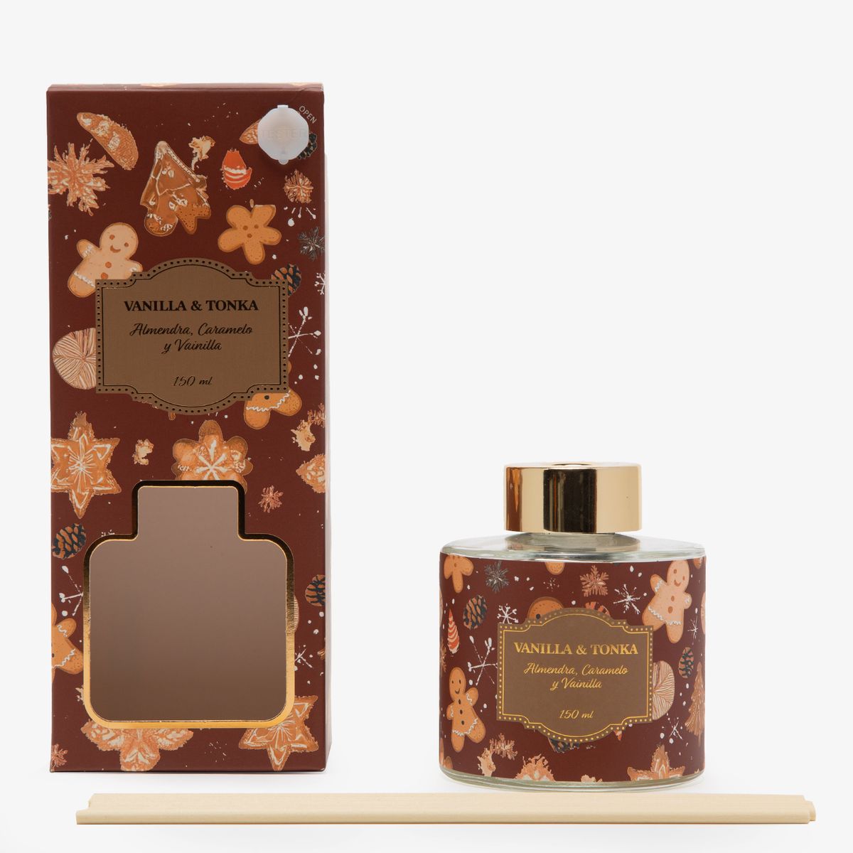 MICA - Difusor Navideño Aroma Almendra, Caramelo Y Vainilla 150 Ml Con Varillas Mica