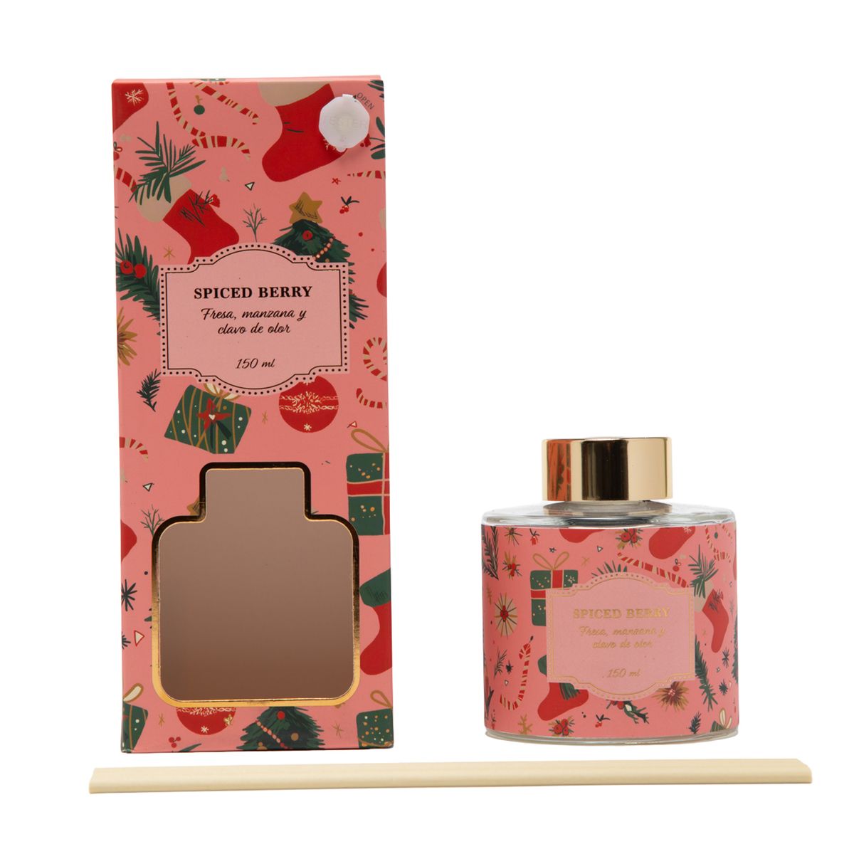 MICA - Difusor Navideño Aroma Fresa, Manzana y Clavo De Olor 150 Ml Con Varillas Mica