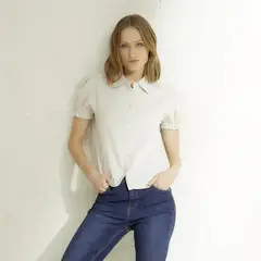 BASEMENT - Blusa Manga Corta Lino Mujer