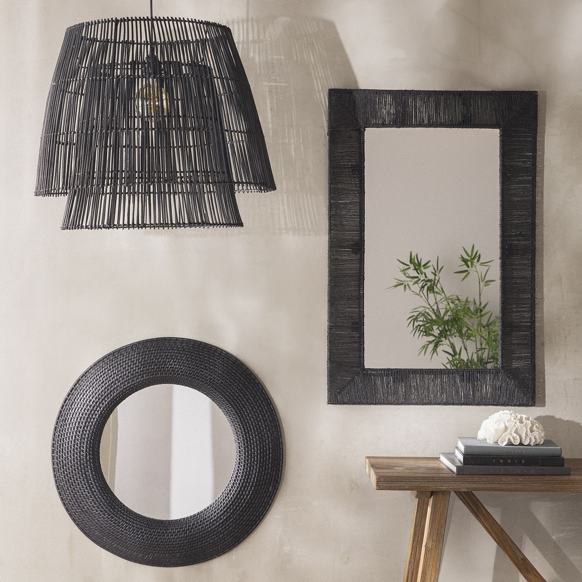 BASEMENT HOME - Espejo Rattan 93X62 Cm Rectangular Decorativo Basement Home