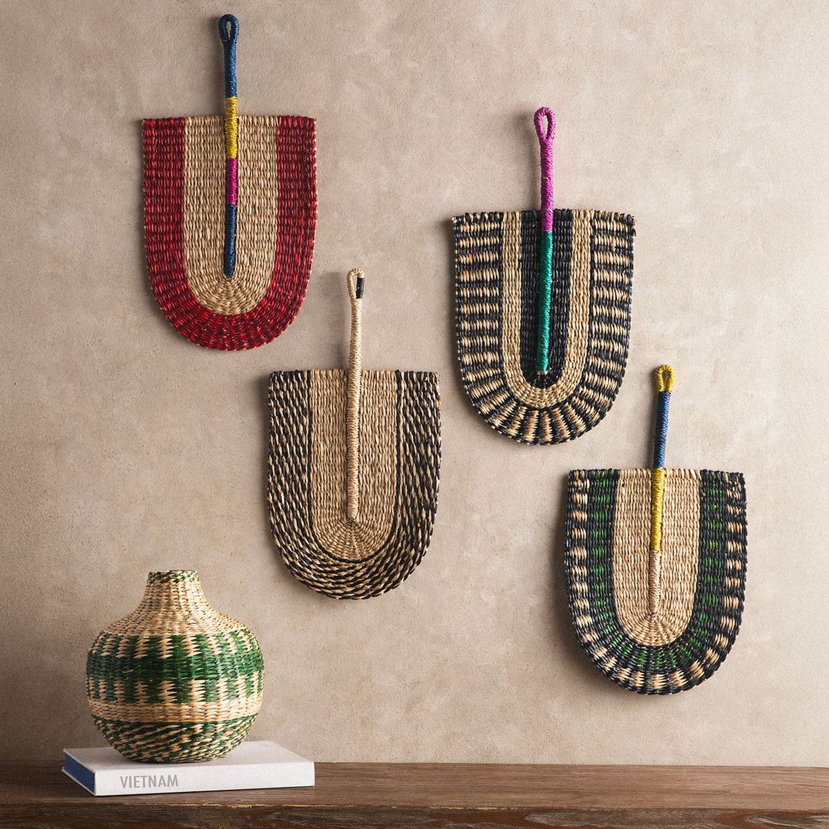 BASEMENT HOME - Abanico de Pared Adorno 26X35 cm Multicolor Cuadro Decoración Basement Home