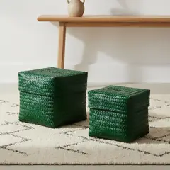 BASEMENT HOME - Set X 2 Cajas Cuadrada Verde Olivo