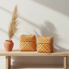 BASEMENT HOME - Set X 2 Cajas Cuadradas Natural/Naranja