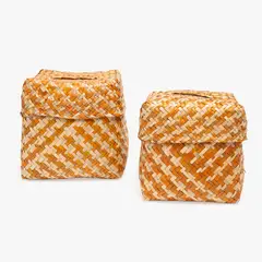 BASEMENT HOME - Set X 2 Cajas Cuadradas Natural/Naranja