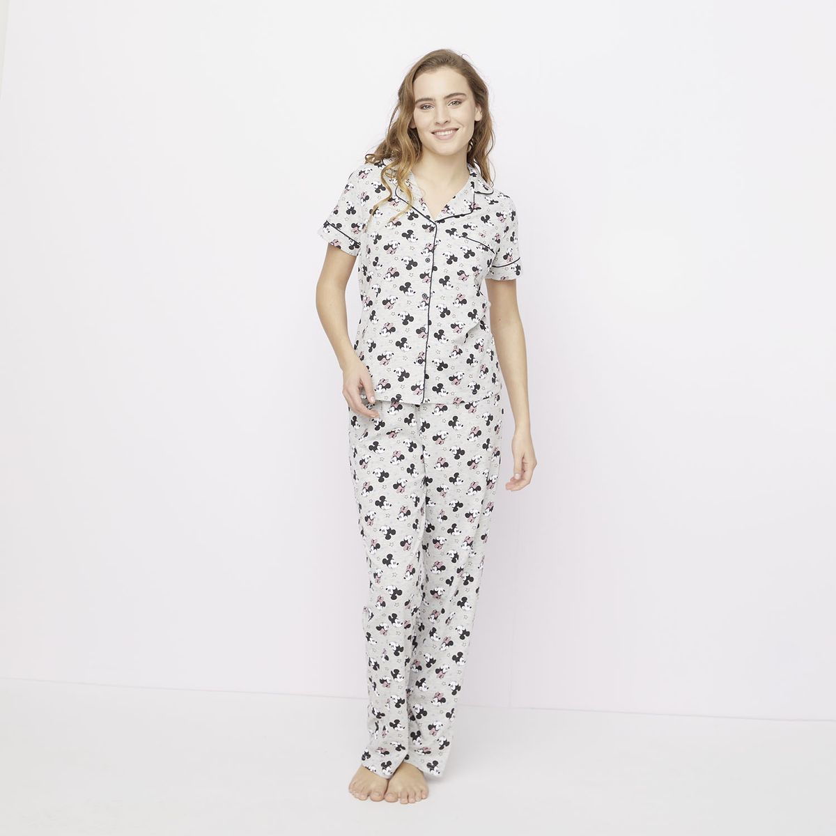 DISNEY - Pijama Camisero Algodón Minnie y Mickey Mujer Disney