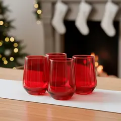 ROBERTA ALLEN - Set 4 Vasos Vidrio 410 Ml Navidad Roja