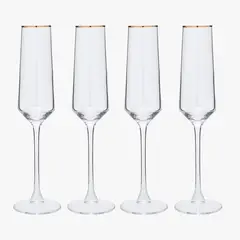 ROBERTA ALLEN - Set 4 Copas Champagne Vidrio con Borde Dorado Navidad