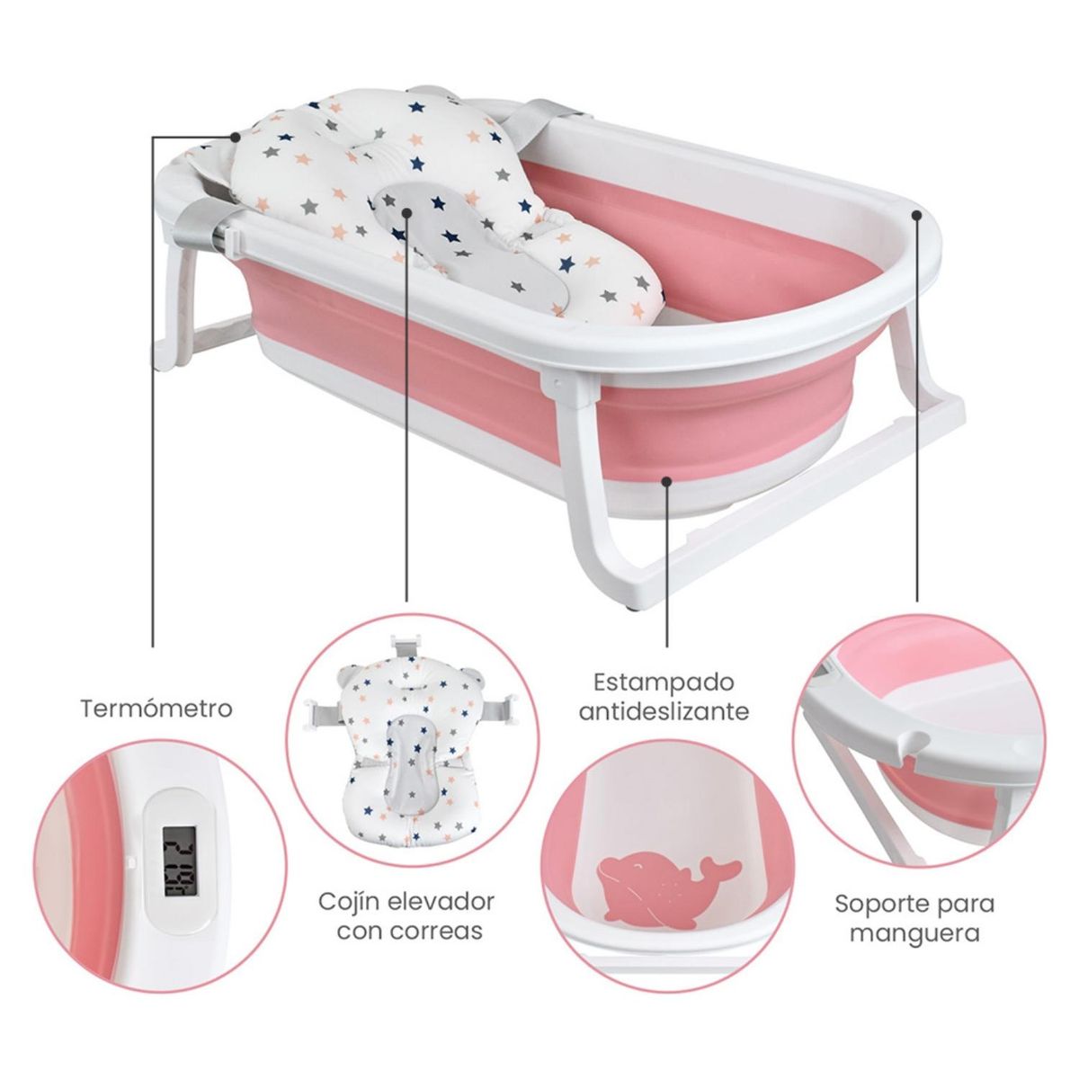 YAMP - Bañera Bebe Plegable + Cojín Pol Rosa Yamp