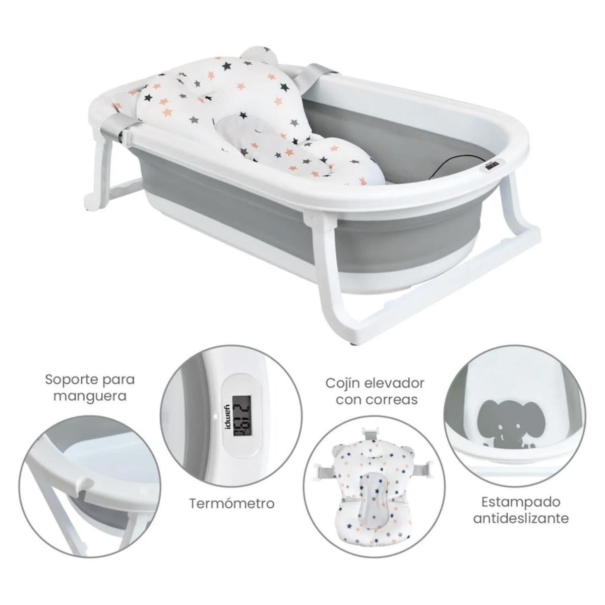 YAMP - Bañera Bebe Plegable + Cojín Pol Gris Yamp