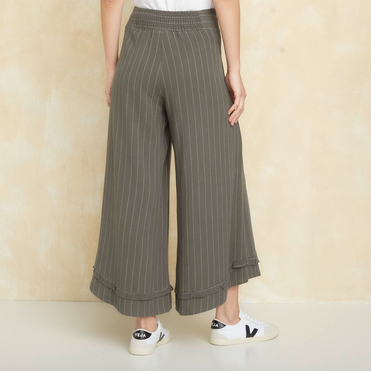 UNIVERSITY CLUB - Pantalón Flare Tiro Alto Fit Holgado Viscosa Lino Mujer University Club