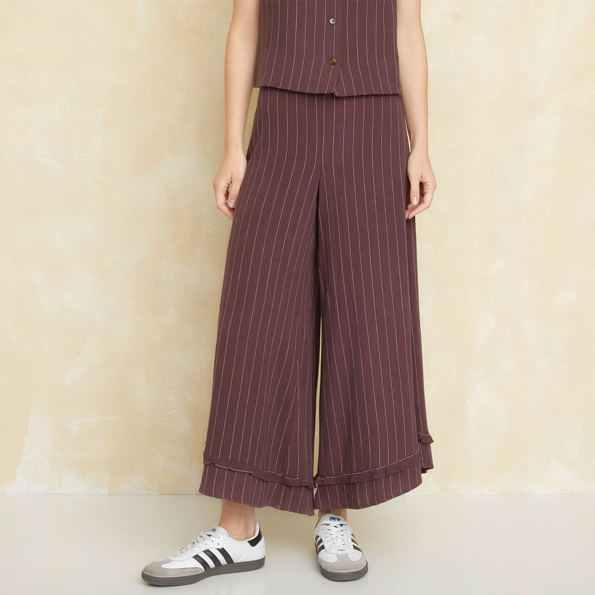 UNIVERSITY CLUB - Pantalón Flare Tiro Alto Fit Holgado Viscosa Lino Mujer University Club