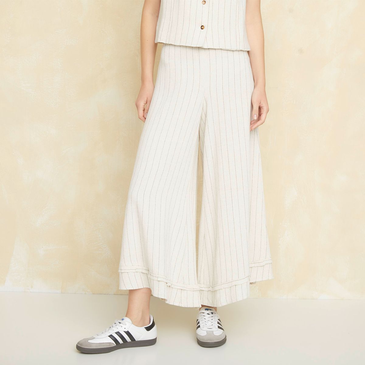 UNIVERSITY CLUB - Pantalón Flare Tiro Alto Fit Holgado Viscosa Lino Mujer University Club