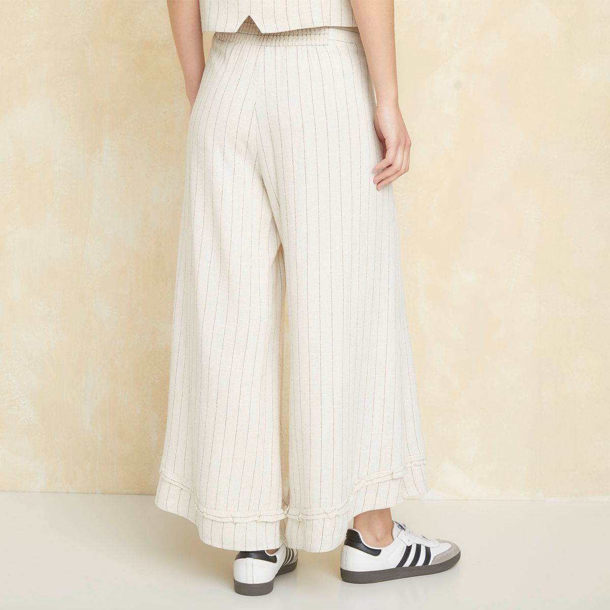 UNIVERSITY CLUB - Pantalón Flare Tiro Alto Fit Holgado Viscosa Lino Mujer University Club