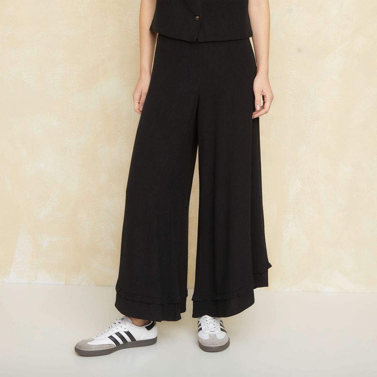 UNIVERSITY CLUB - Pantalón Flare Tiro Alto Fit Holgado Viscosa Lino Mujer University Club