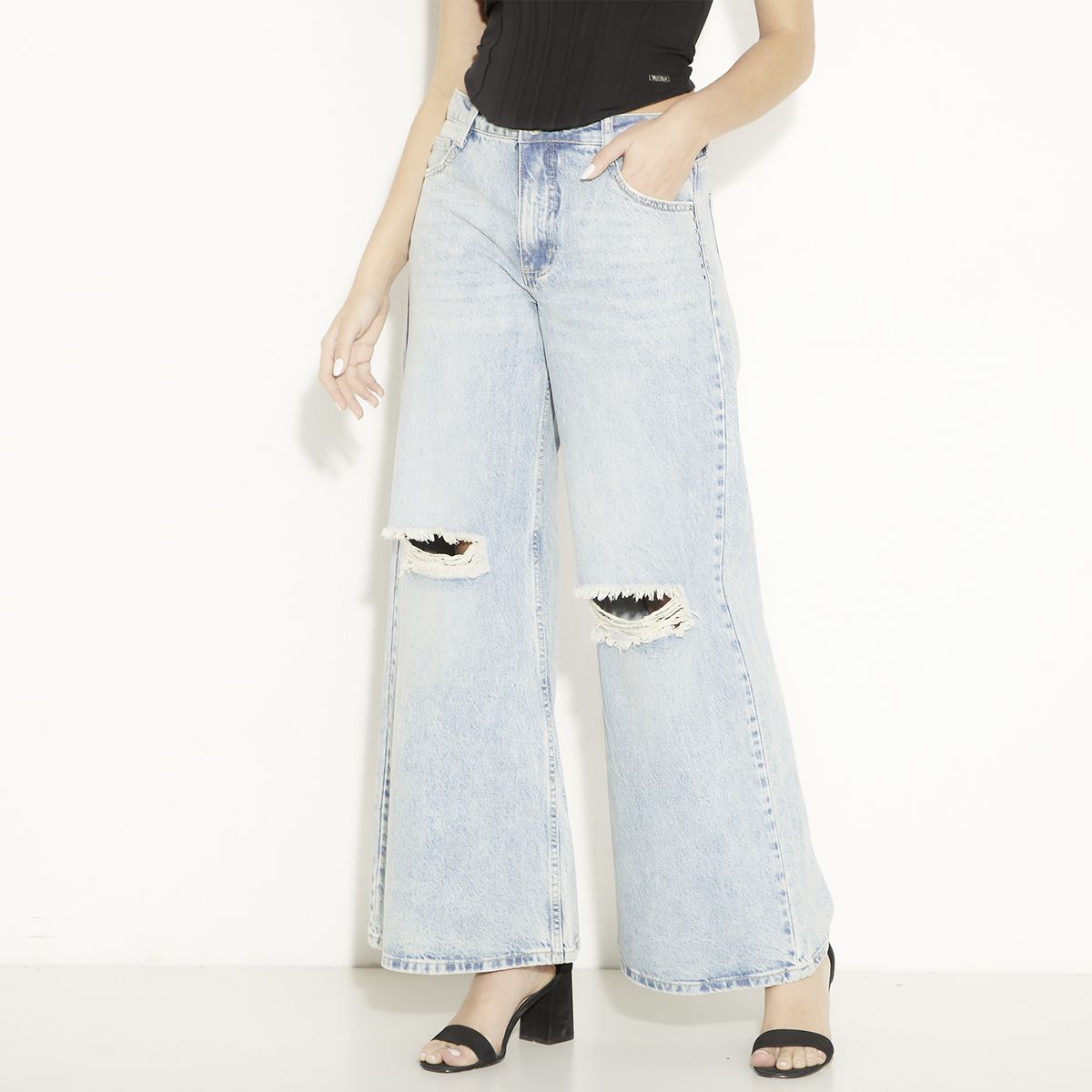 MOSSIMO - Jeans Wide Leg Tiro Medio Mujer Mossimo