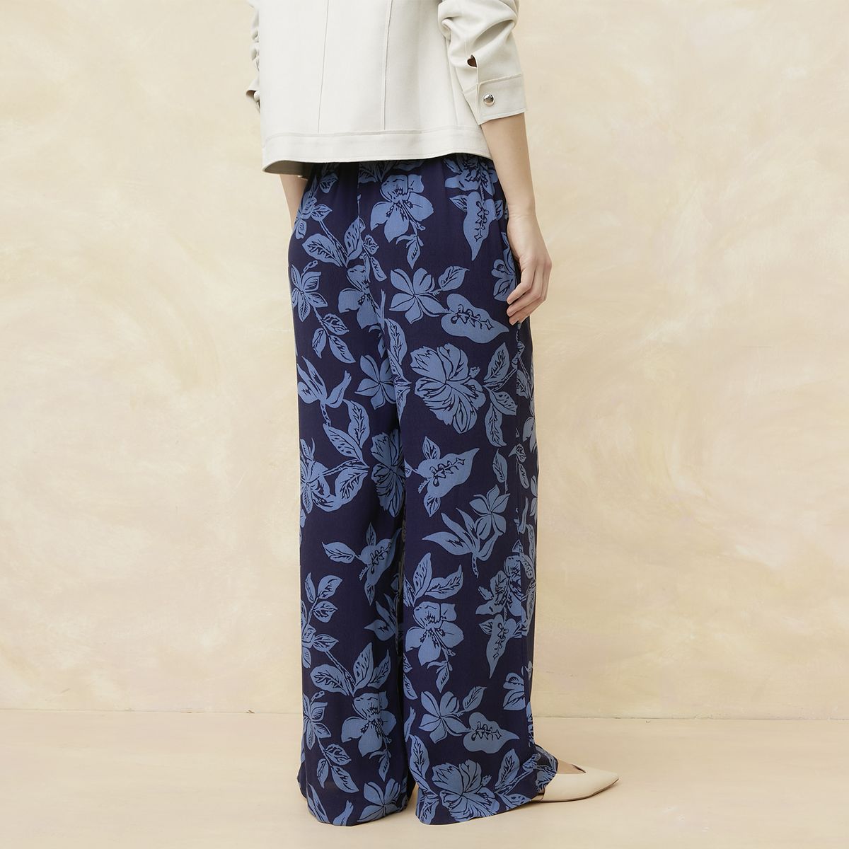 ELLE - Pantalón Palazzo Tiro Alto Viscosa Mujer Elle