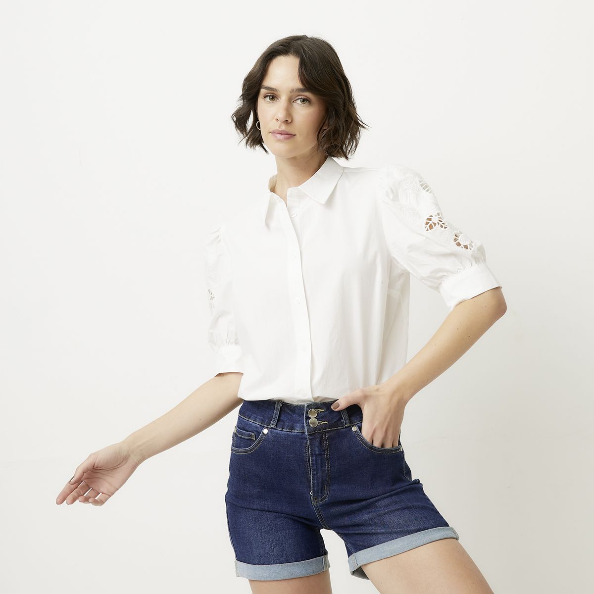 ELLE - Blusa Manga Corta Algodón Mujer Elle