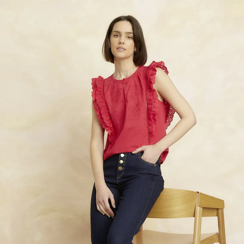 ELLE - Blusa Manga Corta Algodón Mujer Elle