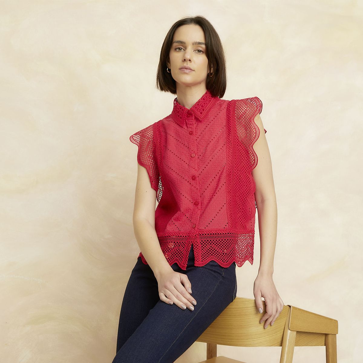 ELLE - Blusa Manga Corta Algodón Mujer Elle