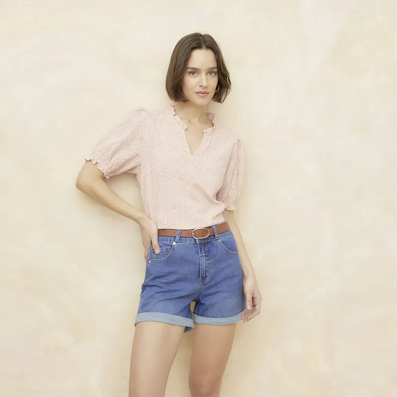 ELLE - Blusa Manga Corta Algodón Mujer Elle