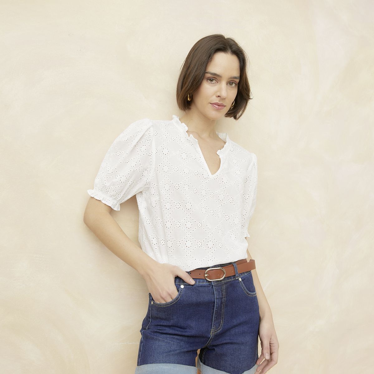 ELLE - Blusa Manga Corta Algodón Mujer Elle