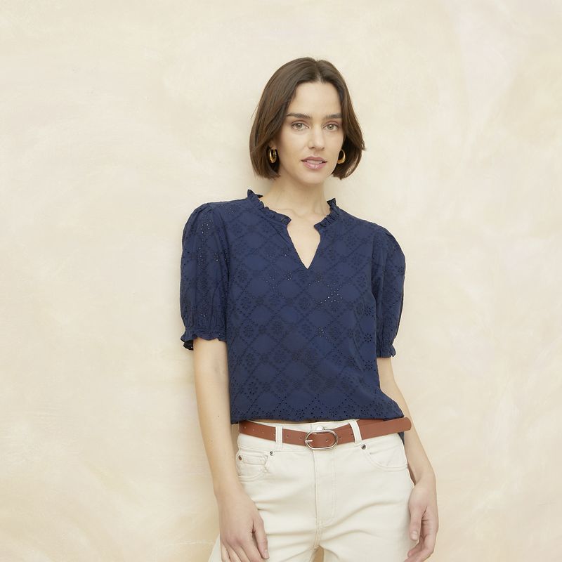 ELLE - Blusa Manga Corta Algodón Mujer Elle