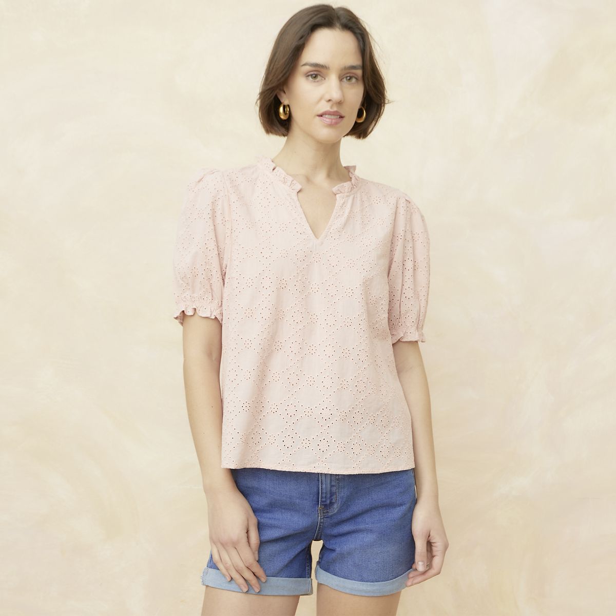 ELLE - Blusa Manga Corta Algodón Mujer Elle