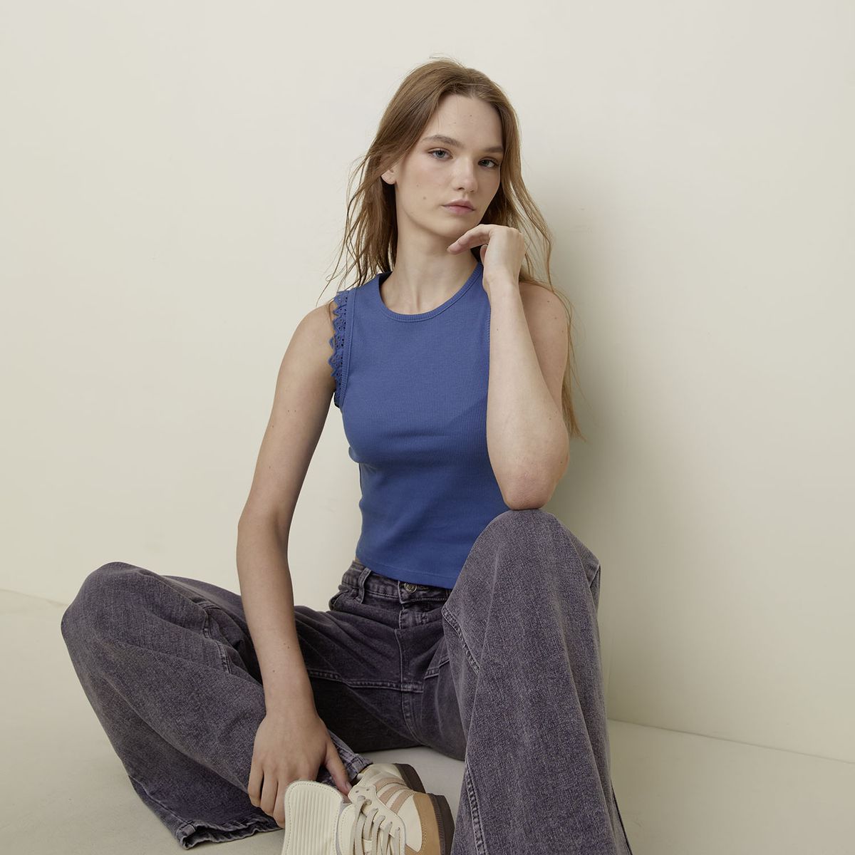 SYBILLA - Polera Sin Manga Algodón Mujer Sybilla