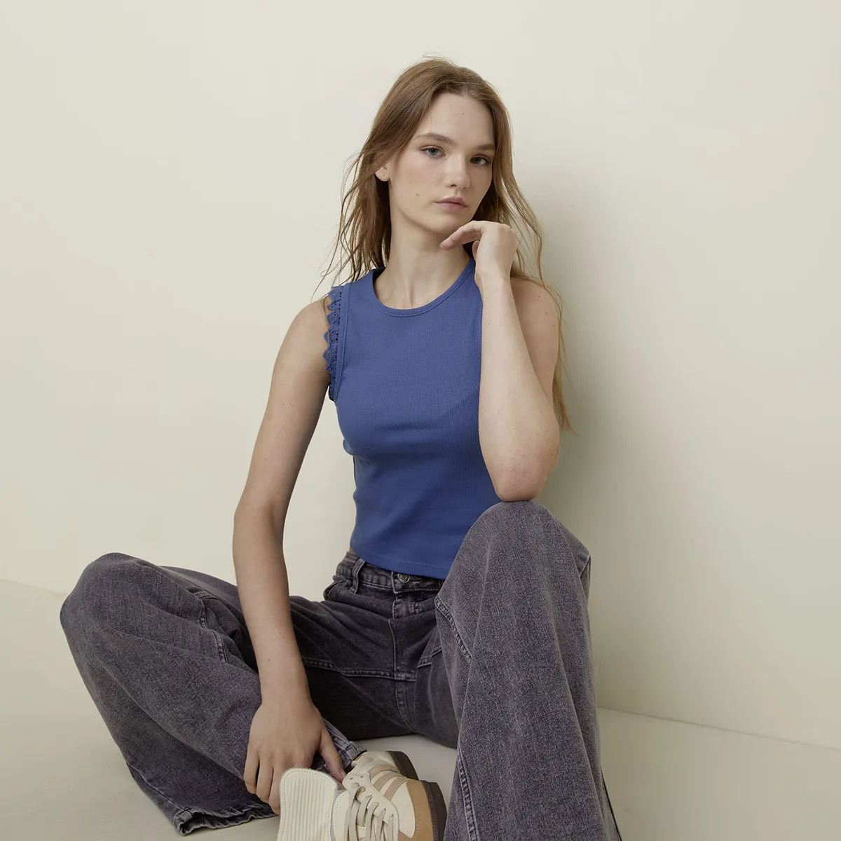 SYBILLA - Polera Sin Manga Algodón Mujer Sybilla