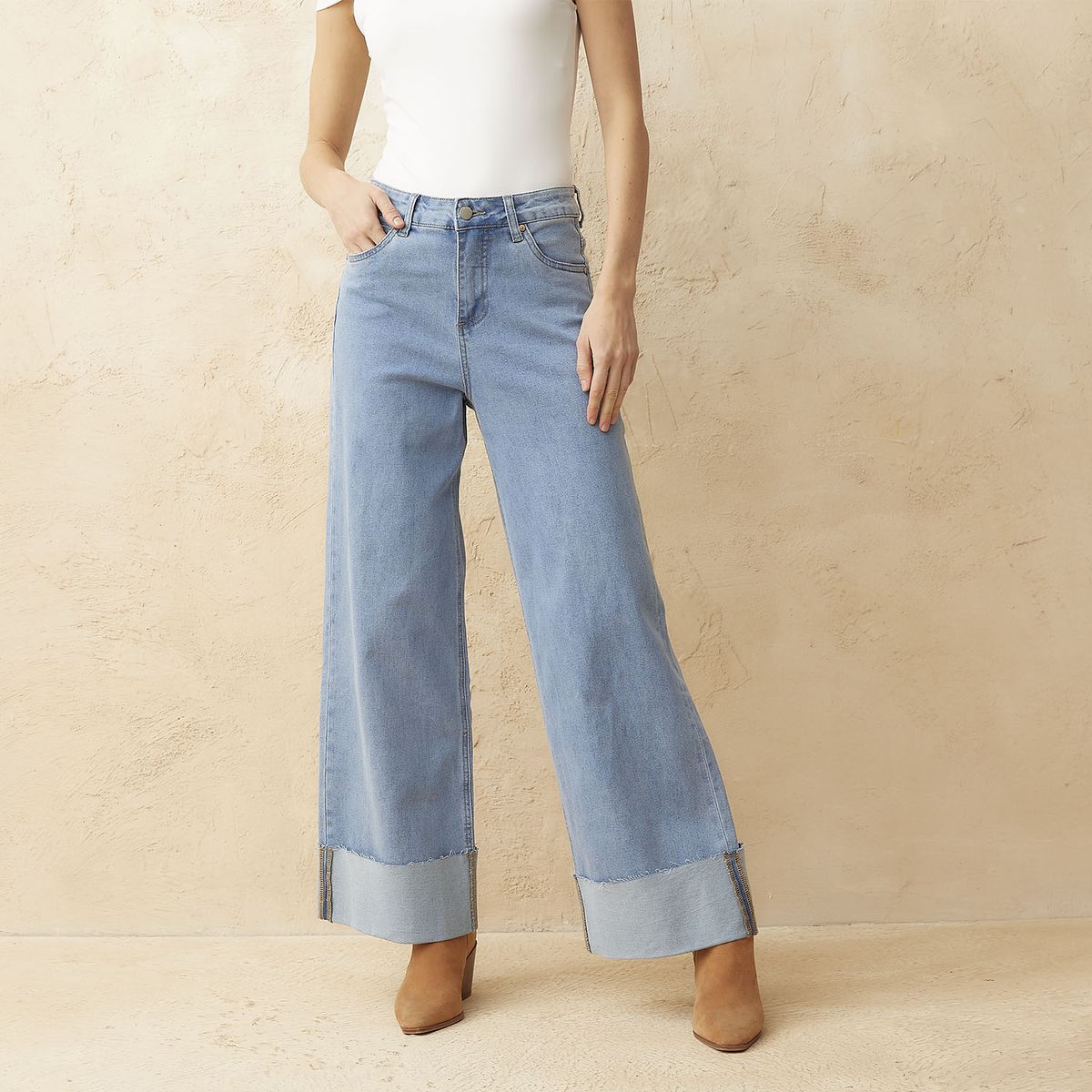 BASEMENT - Jeans Wide Leg Tiro Medio Mujer Basement