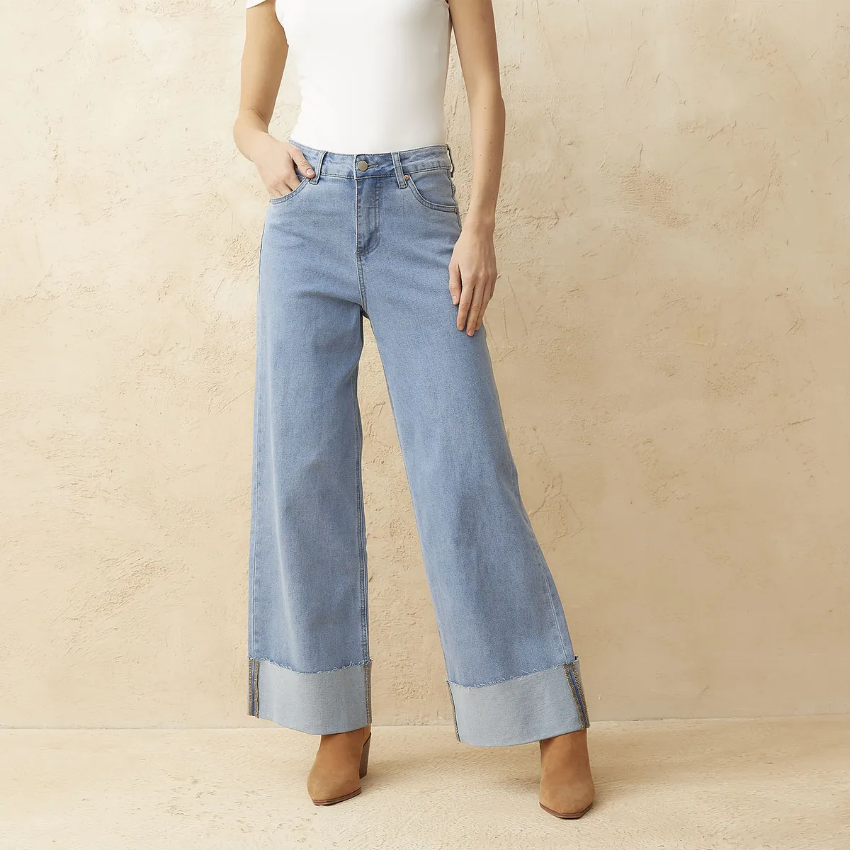 BASEMENT - Jeans Wide Leg Tiro Medio Mujer Basement