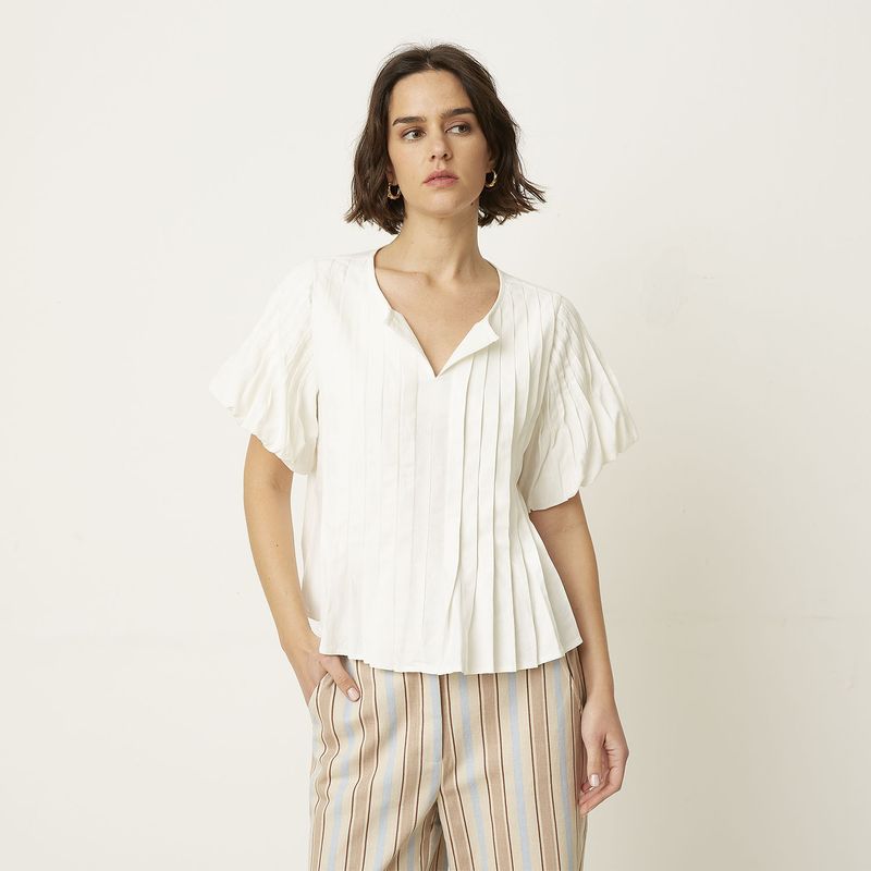 BASEMENT - Blusa Manga Corta Lino Mujer Basement