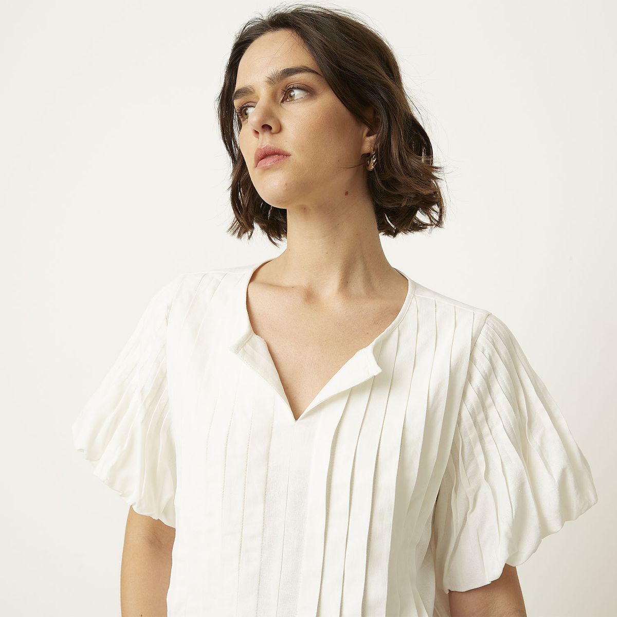 BASEMENT - Blusa Manga Corta Lino Mujer Basement