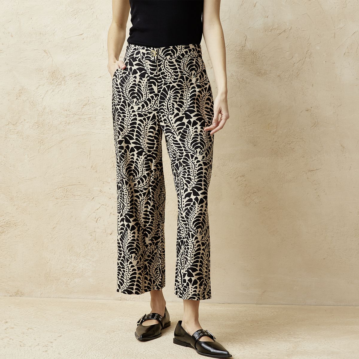 BASEMENT - Pantalón Culotte Tiro Bajo Fit Flare Viscosa Mujer Basement
