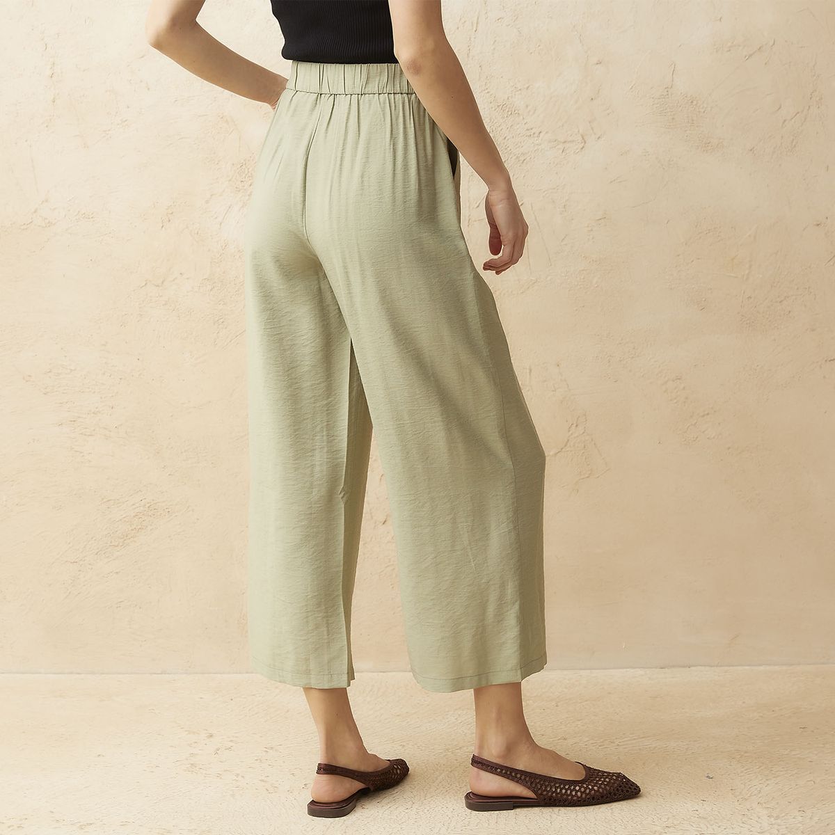 BASEMENT - Pantalón Culotte Tiro Bajo Fit Flare Viscosa Mujer Basement